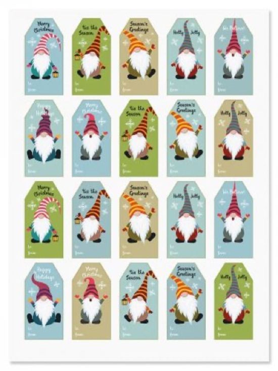 Other - Holiday Gnome Gift Tags - Sheet of Cute Gnome Labels
